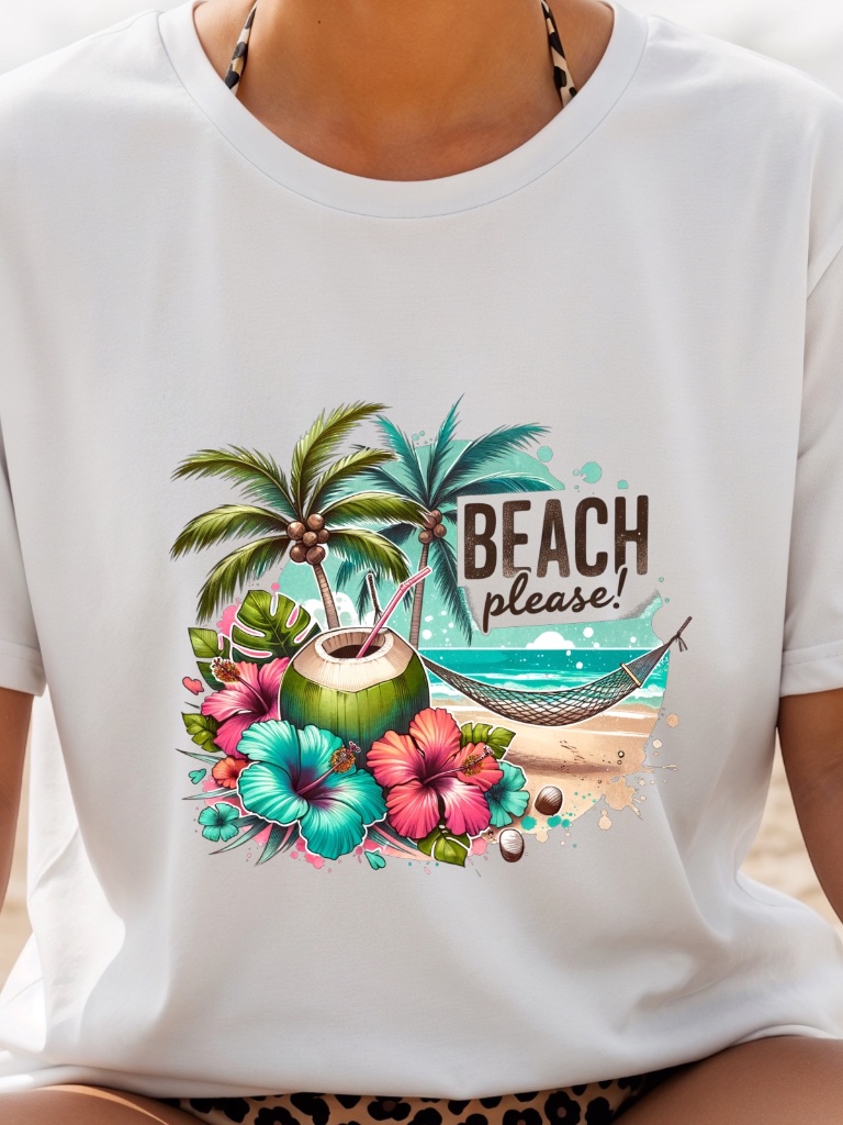 Beach Please T-Shirt New Xxl 2xl 3xl Bright Colors Graphic Tee Coconut, Tropical